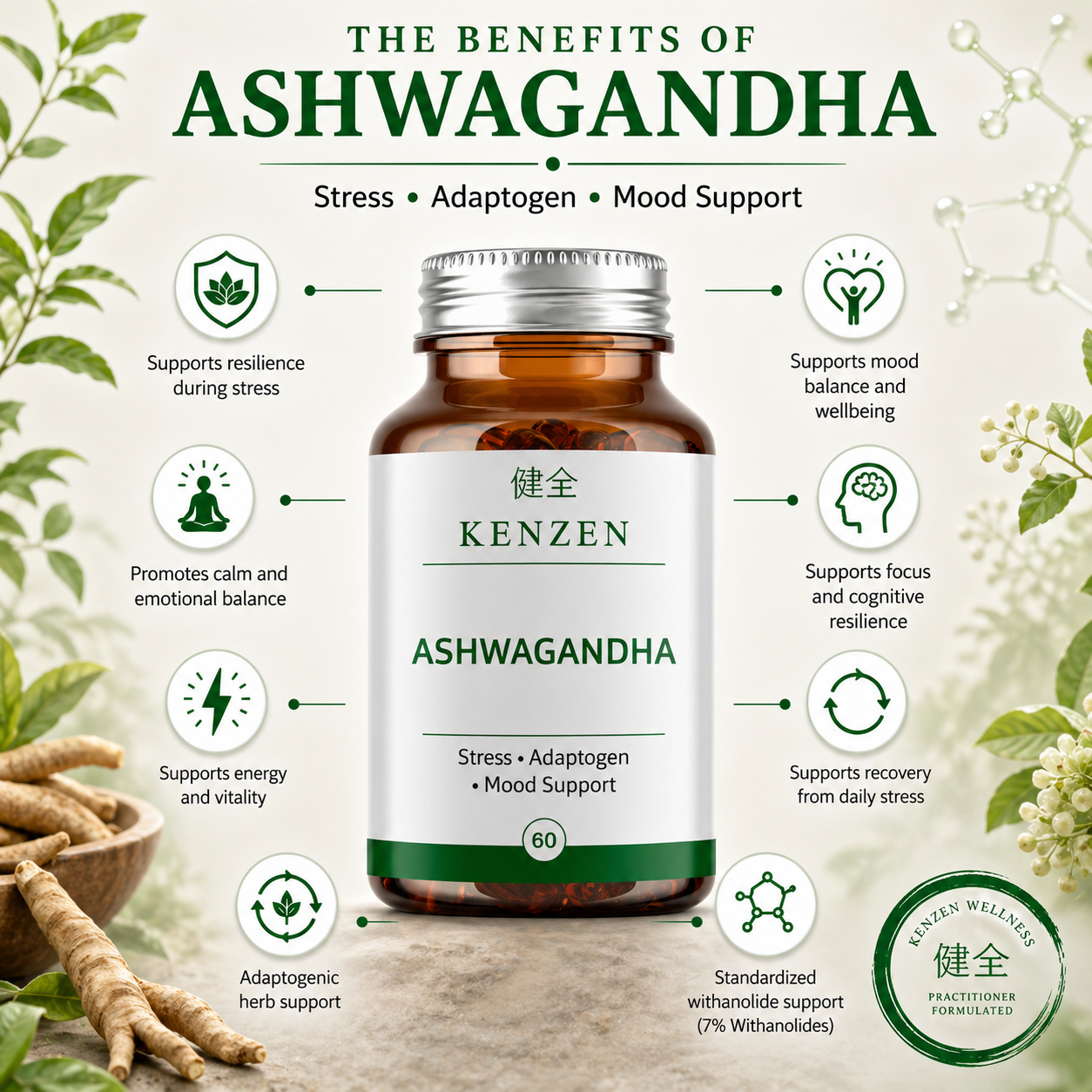Ashwagandha 300mg | 7% Withanolides | Stress & Mood Support | 60 Vegan Capsules